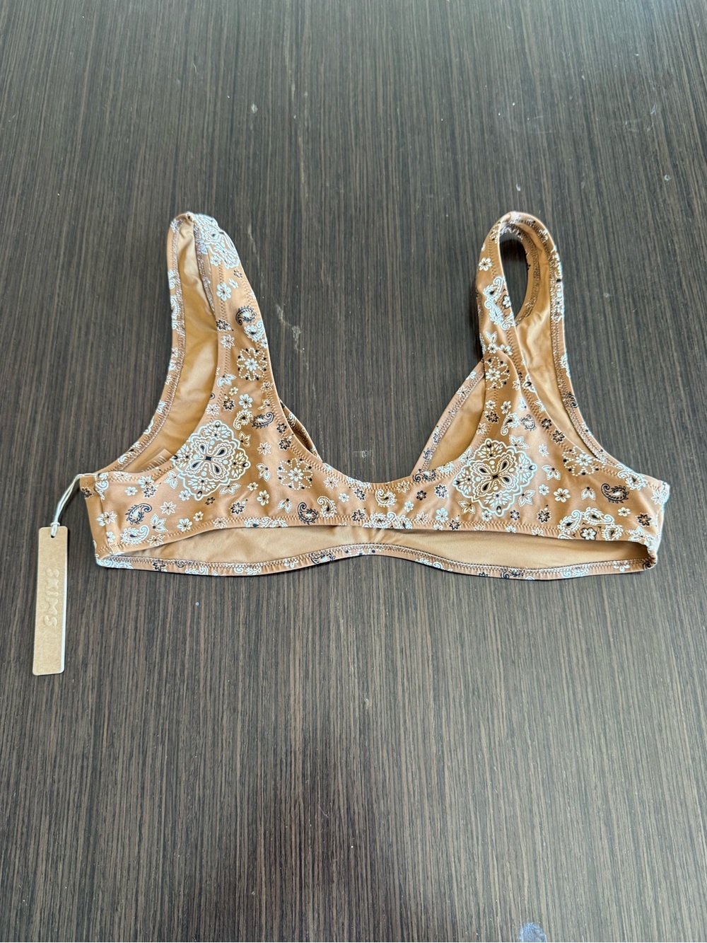 NWT Skims Plunge Bikini Top in Almond Bandana - Picture 3 of 9